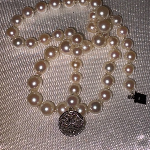 14k White gold akoya pearl Choker Large Clasp 7mm - Picture 2 of 9